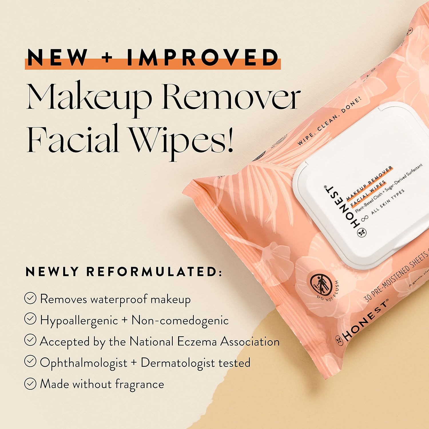 Honest Beauty Makeup Remover Facial Wipes | EWG Verified, Plant-Based, Hypoallergenic | 30 Count 3 Pack - 24hrsmart